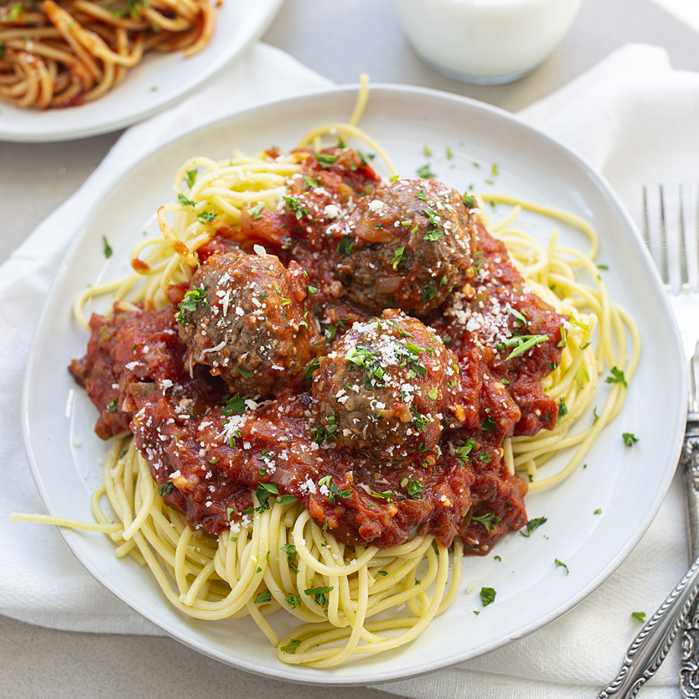 Spaghetti and Meatballs with a Vegetable Side