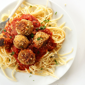 Spaghetti and Quinoa Balls with a Vegetable Side