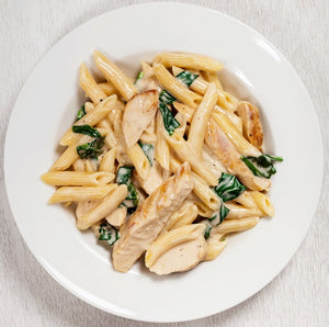 Penne Pasta with Cream Sauce, Grilled Chicken and Roasted Bell Peppers (8 Servings)